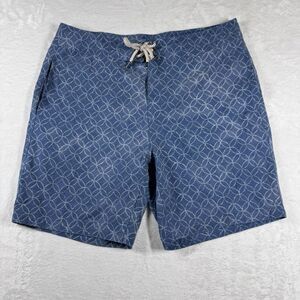 Faherty Men's Swimming Trunks Board Shorts Geometric Patterned Blue EUC‎